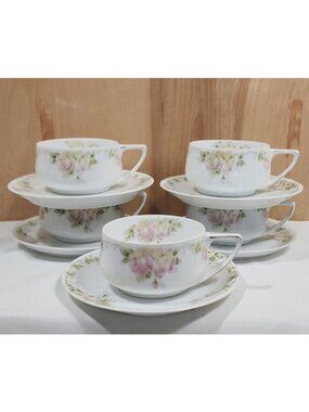 Rosenthal Bavaria Pink Roses Cup Saucers set-5 Donatello 1930s antique vintage